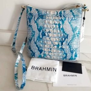 NWT Brahmin Katie Mesmerized Melbourne Leather Crossbody Bag Turquoise & White